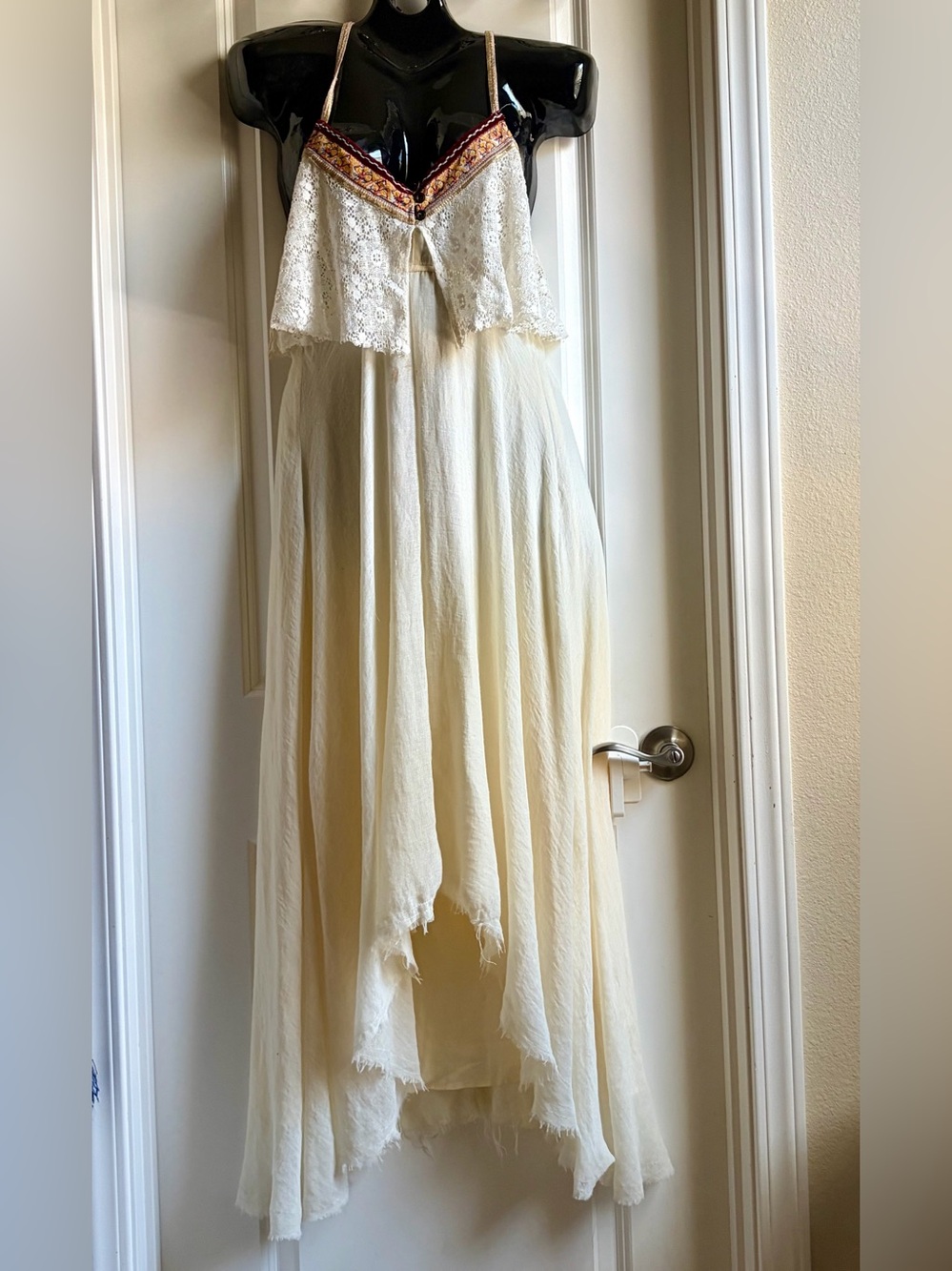 Free People Cream Maxi Dress with Embroidered V-Neck